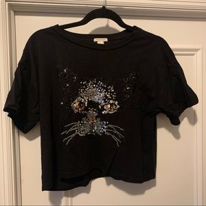 Black cat crop top
